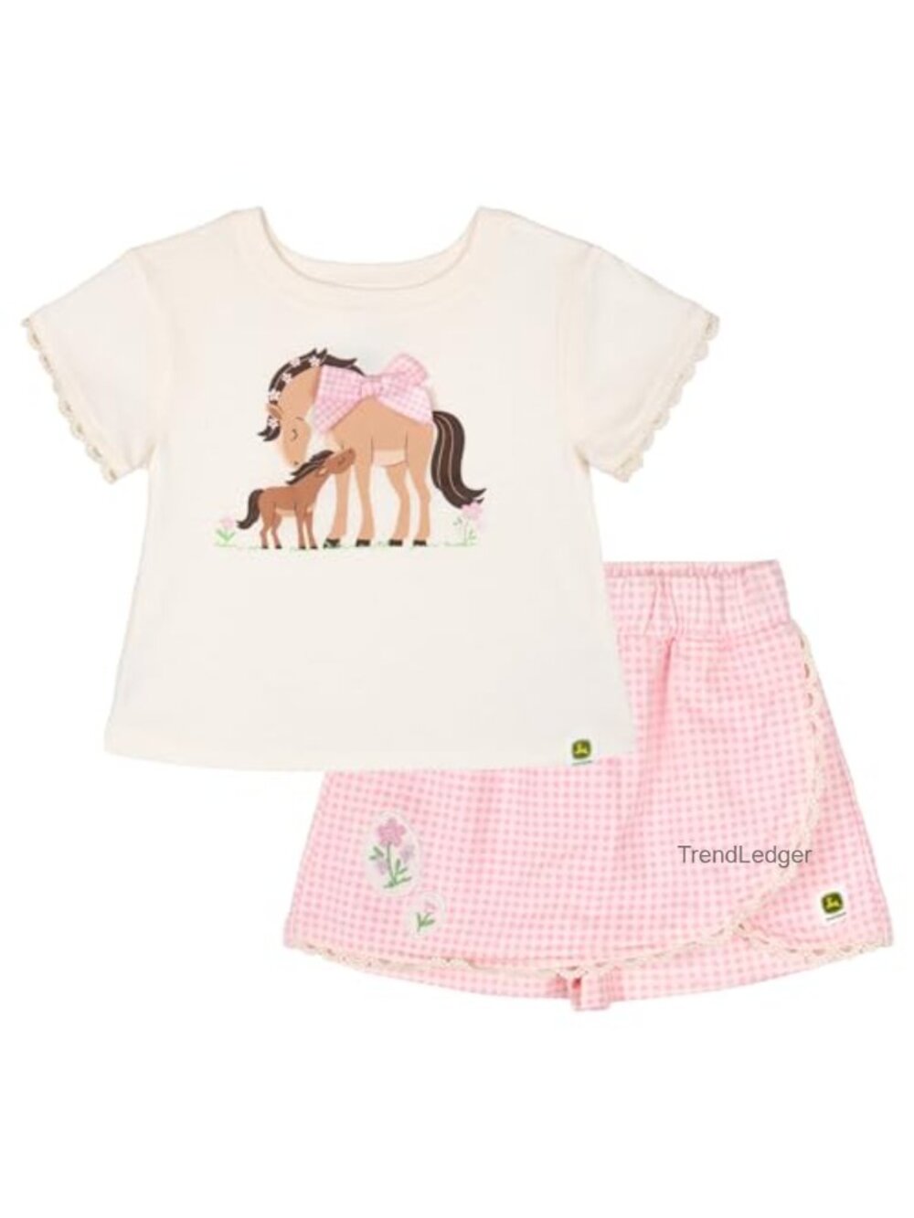 John Deere Girls Floral Horse T-Shirt and Skort Outfit Set Toddler to Big Kid
